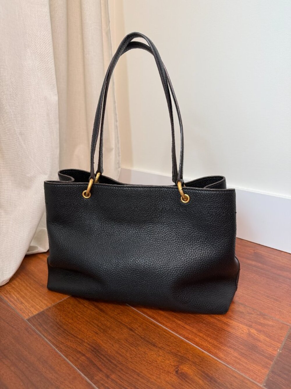 Tory Burch Black Pebbled Leather Shoulder Bag McGraw Triple Compartment Tote - Picture 4 of 8